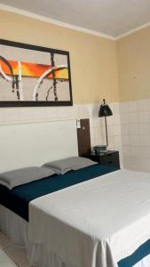 a bedroom with a bed and a painting on the wall at Kitnet 17 in São Luís