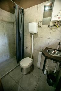 a small bathroom with a toilet and a sink at cabañas Piriapolis punta negra 099-66-35-44 in Punta Colorada