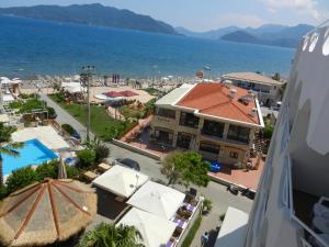 an aerial view of a city and the ocean at Hawaii Hotel in Marmaris