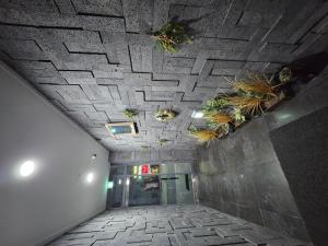 a hallway with a ceiling with plants on it at Daecheon Island Hotel in Koryŏng +27 photos