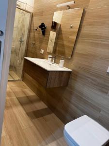 un bagno con lavandino e WC di Casa Rosa a Monterotondo