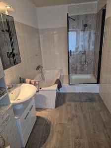 Et badeværelse på Ferienwohnung/Monteurunterkunft Leopolshall