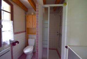 ein Badezimmer mit Toilette und Dusche in der Unterkunft Ancienne gare rénovée - Clévacances 2 Clés in Réaup + 9 Fotos