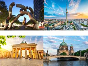 een collage van vier foto's van steden bij Stars Berlin Apartments Zillestraße in Berlijn