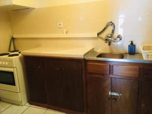 a kitchen with a sink and a stove and a sink at Beliotis' House in Apérathos