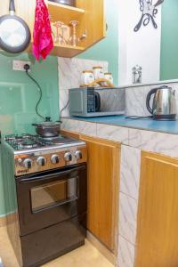 カンパラにあるesteez houseのコンロと電子レンジ付きのキッチン