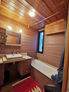 a bathroom with a bath tub and a sink at Grand appartement 4 pers, face aux pistes in La Salle Les Alpes