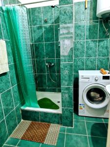 ソンボルにあるApartman Opačić 2のシャワーと洗濯機付きのバスルーム