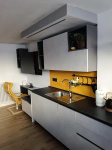 a kitchen with a sink and a counter top at Bilocale Funivie in Breuil-Cervinia