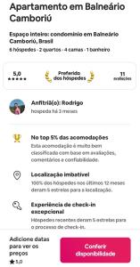 a screenshot of a cell phone with a list of commands at Apartamento em Balneário Camboriú in Balneário Camboriú