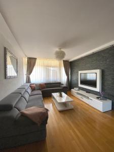 a living room with a couch and a television at Apartments by the sea Sucuraj, Hvar - 578 in Sućuraj