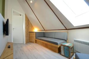 a room with a couch and a skylight at Typ C1 Lodge - Napali Coast in Pelzerhaken