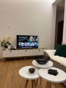 a living room with two tables and a flat screen tv at Residency appartment in Danilovgrad