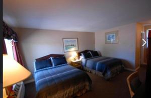a hotel room with two beds and a lamp at Kitchener Motel in Kitchener