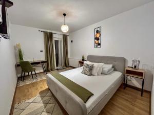 波亚纳默鲁卢伊Casa Irinei的一间卧室，配有一张床、一张桌子和一张书桌