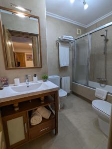 a bathroom with a sink and a shower and a toilet at Apartamento Portugalete Gran Bilbao 3 dormitorios - 3 bedrooms in Portugalete