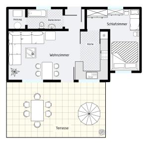 a floor plan of a house at Ferienbungalow Kräuterhexxe in Brandenburg an der Havel +6 photos