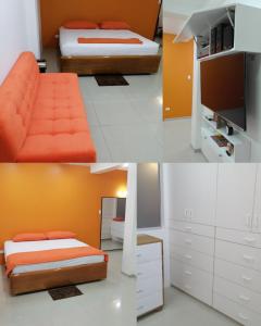 Ένα ή περισσότερα κρεβάτια σε δωμάτιο στο loft luxury in pucallpa 2hab 2bath
