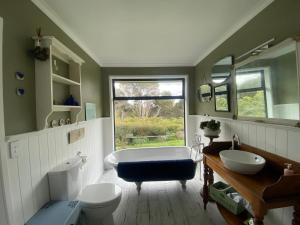 ClevedonHunua Hideaway的带浴缸、马桶和水槽的浴室