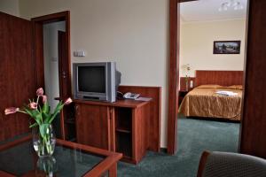 Televízia a/alebo spoločenská miestnosť v ubytovaní Hotel Lukács Superior
