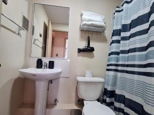 テムコにあるCondominio Alto Durand, con Estacionamiento, a 5 minutos del casino, Portal Temuco, supermercados, restaurantes y tiendas, cafeterías y clínica 2d 1bの洗面台、トイレ、鏡のあるバスルーム +27枚の写真