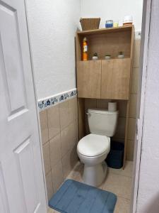 科万Apartamento en Cobán casa Azul的一间小浴室,内设卫生间和蓝色地毯