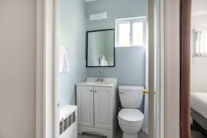 un bagno con un water, un lavandino e uno specchio di Private Room w Bath Kitchen Access in Brownstown a Woodhaven