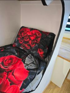 una pila de rosas rojas en una litera en Calaidonia boat house, en Calais
