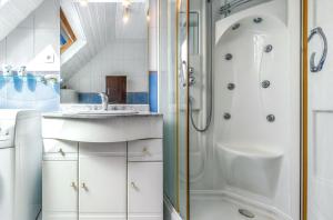 a bathroom with a shower and a sink at Appartement charmant avec vue sur la mer - Saint-Pol-de-Léon, 60m² in Saint-Pol-de-Léon +23 photos