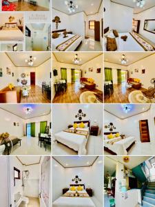 een collage van foto's van een hotelkamer bij A-rena Homestay in General Luna