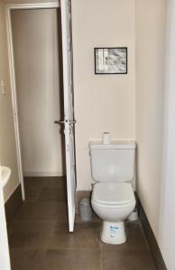 a bathroom with a white toilet in a room at La Elegida in San Antonio de Areco +4 photos
