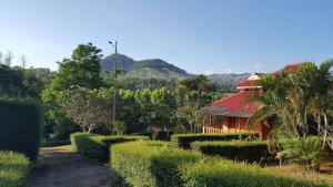 una casa en un jardín con arbustos y una carretera en Phufatara Resort, en Ban Huai Chomphu
