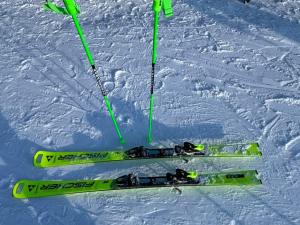 a pair of skis and poles in the snow at Dedo Pene Inn in Bansko