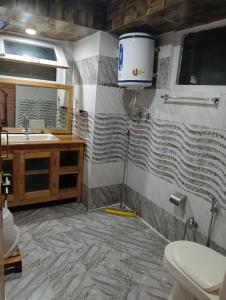 un baño con lavabo e inodoro en Tirthan Jaabal Homestay, en Gushaini