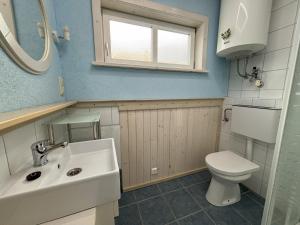 a bathroom with a sink and a toilet at Familienchalets am Millstätter See in Rothenthurn +37 photos