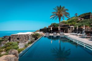 a swimming pool with a palm tree and the ocean at Pantelleria Dream Resort in Pantelleria +90 photos