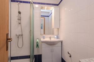 un bagno con lavandino e doccia di Apartment Samblich Atelier a Krk Altre 13 foto