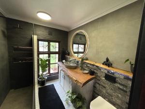 约翰内斯堡The Bryanston Boutique的带水槽和镜子的浴室