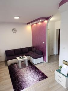 ein Wohnzimmer mit Sofa und Tisch in der Unterkunft Apartman Central in Doboj
