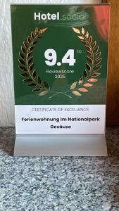 Certifikát, ocenenie alebo iný dokument vystavený v ubytovaní Ferienwohnung im Nationalpark Gesäuse