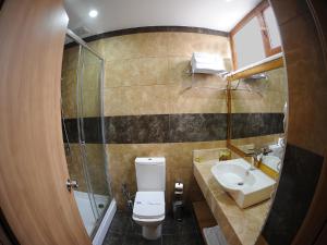 La salle de bains est pourvue de toilettes et d'un lavabo. dans l'établissement Nice Royal, à Istanbul