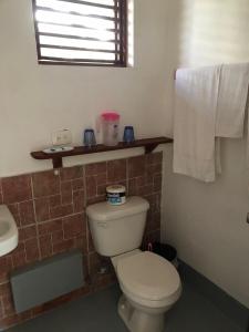 a bathroom with a toilet and a sink at Hotel Casa Robinson in Las Terrenas