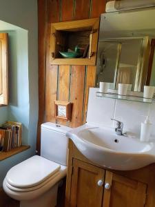 a bathroom with a white sink and a toilet at Spindle Cottage Holidays in Radstock +11 photos