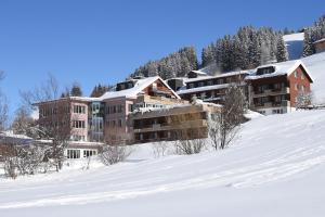 a resort in the snow on a snowy hill at Ferien- und Familienhotel Alpina Adelboden in Adelboden