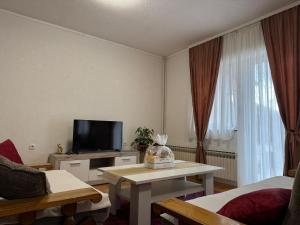 a living room with a tv and a table at APARTMAN Iva in Tomislavgrad