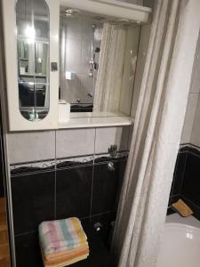 a bathroom with a sink and a mirror at Apartman Andreas in Slavonski Brod