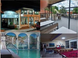 eine Fotocollage eines Hotels mit Schwimmbad in der Unterkunft Gran Aldea Hotel in Capilla del Monte