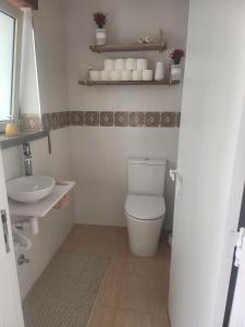 a bathroom with a toilet and a sink at Casa R&M in Pedrulheira +33 photos