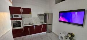 圣罗斯Dyna condo two的厨房配有壁挂式平面电视。