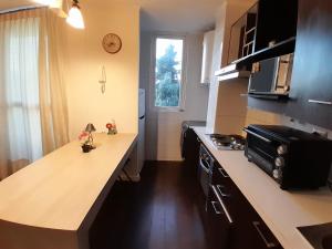a kitchen with a counter top and a window at Departamento Equipado 3 Personas, 2 Habitaciones in Temuco